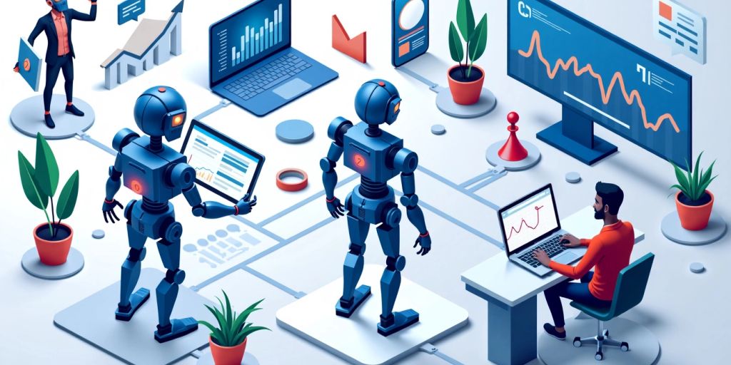 AI robots managing marketing tasks