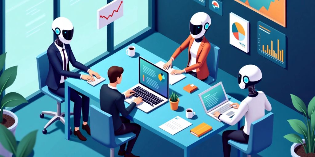 AI agents with business professionals in modern office