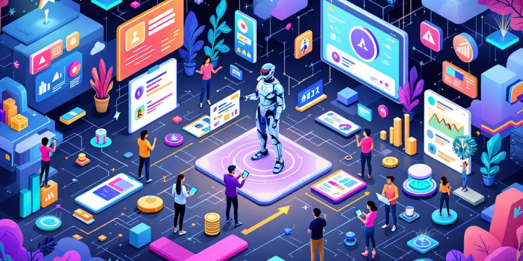 Isometric illustration of AI agents managing sales leads.